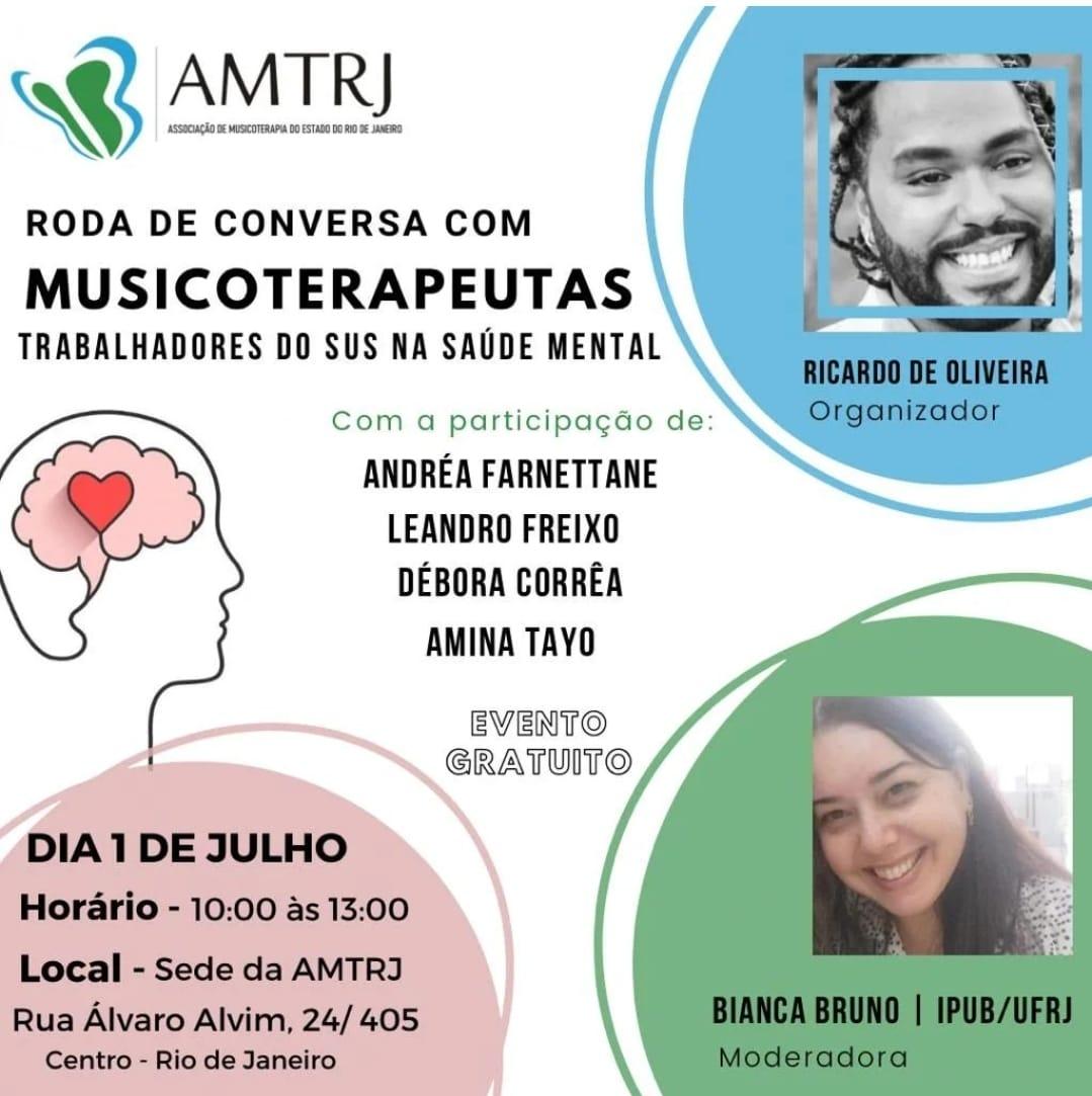 cartaz roda de conversa com musicoterapeutas trabalhadores do sus na saúde mental